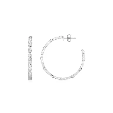 image of Sterling Silver Hoop Earrings with Round and Marquise Cubic Zirconias with sku:d52455614-rcj
