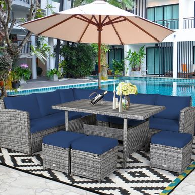 image of Costway 7 PCS Patio Rattan Dining Set Sectional Sofa Couch Ottoman - Blue&Brown with sku:8emf-u-dacrcusqfusf4_astd8mu7mbs-cos-ovr