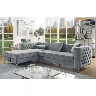 Glam Tufted Fabric Sectional in Gray