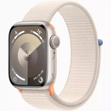 image of Apple Watch Series 9 GPS 41mm Aluminum Case with Starlight Sport Loop - Starlight with sku:bb22269408-bestbuy