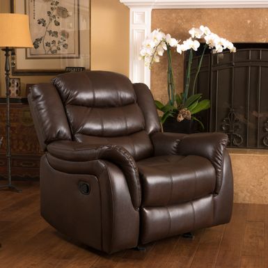 image of Hawthorne PU Leather Glider Recliner Chair by Christopher Knight Home - Brown with sku:y-eiyolaz4ldankn56q8wwstd8mu7mbs-overstock