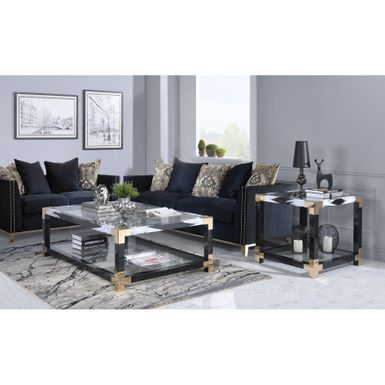 ACME Lafty Coffee Table in White Brushed, Black, Gold and Clear Glass