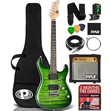 image of Pyle Electric Guitar Kit with Amp, Full Size Instrument with Humbucker Pickups, Guitarra Electrica Amplifier and Beginner Bundle Accessories, 39" Green with sku:b0cb6xxdcj-amazon