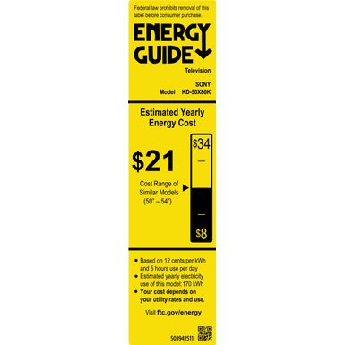 Energy Guide. Sony - 50" Class X80K Series LED 4K HDR Smart Google TV