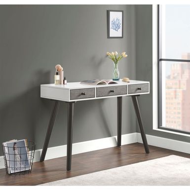 image of Mid-Century Modern 44" 2-Drawer Vanity / Desk - White/Grey/Black with sku:-e5xma4mfnabcwf8oqgqdastd8mu7mbs-mar-ovr