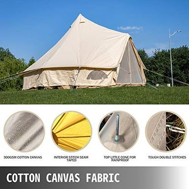 Happybuy Yurt Tent 19.7ft /6m Cotton Canvas Tent with Wall Stove Jacket Glamping Tent Waterproof Bell Tent for Family Camping Outdoor...