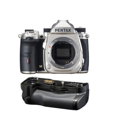 image of Pentax K-3 Mark III APS-C-Format DSLR Camera Body, Silver with Pentax D-BG8 Battery Grip, Black with sku:ipxk3m3sb-adorama