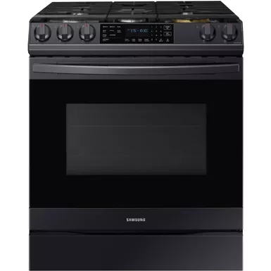 image of Samsung 6.0-Cu. Ft. Front Control Slide-In Gas Range with AirFry, Brushed Black with sku:nx60t8511sg-almo