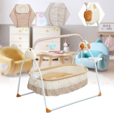 image of 0-18 Months 25kg Electric Crib Bassinet Baby Cradle - Khaki - Flagship Version with sku:ave9njglvknz4khmnju9lgstd8mu7mbs-oke-ovr