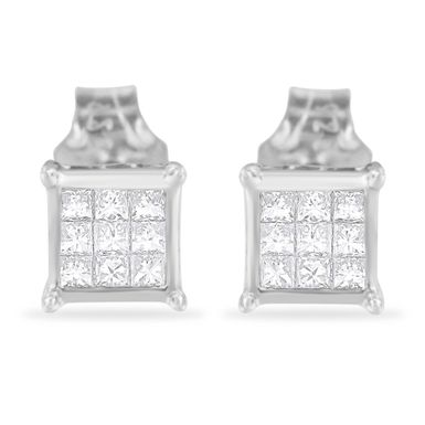 image of Sterling Silver 1/3ct TDW Princess Cut Diamond Square Stud Earrings (H-I, SI1-SI2) with sku:70-5086wdm-luxcom