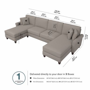 Hudson Sectional Couch with Double Chaise Lounge by Bush Furniture - Cream Herringbone