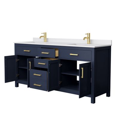 Beckett 72-inch Double Vanity with Cultured Marble Top - Green, Nickel Trim, White Cultured Marble Top