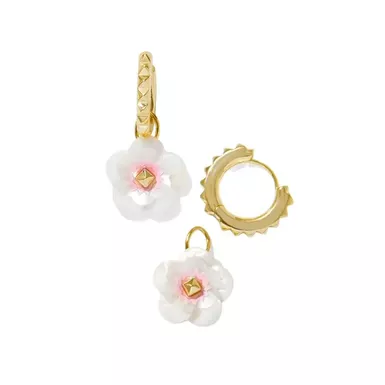 image of Kendra Scott Deliah Huggie Earrings (Gold/Iridescent Pink White Mix) with sku:9608861097|gold|irid-pnk-wht-mx-corporatesignature
