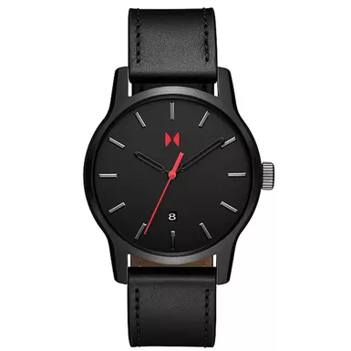 MVMT - Mens Classic II Jet Black Leather Strap Watch Black Dial