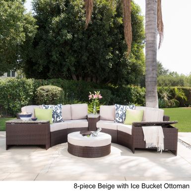 Madras Tortuga Outdoor Wicker Sectional Set with Ottoman by Christopher Knight Home - 8-piece Navy with Ottoman
