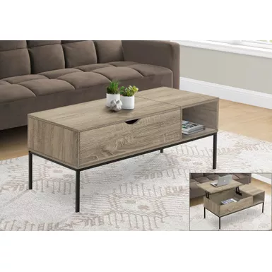 Coffee Table - 42"L / Lift-Top Dark Taupe / Black Metal