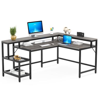 image of Industrial L-Shaped Desk with Storage Shelves, Corner Computer Desk PC Laptop Study Table Workstation - Grey with sku:n_l3s2k474behcqbuvicugstd8mu7mbs-lee-ovr