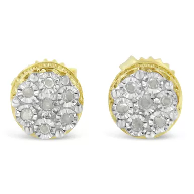 image of 14K Yellow Gold Plated .925 Sterling Silver 1/7 Cttw Diamond Miracle Set Stud Earrings (I-J Color, I3 Promo Clarity) with sku:018098eydm-luxcom