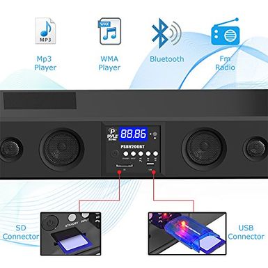 image of Pyle 3D Surround Bluetooth Soundbar - Sound System Bass Speakers Compatible to TV, USB, SD, FM Radio with 3.5mm AUX Input , Remote Control, For Home Theater, TV, - PSBV200BT with sku:b00af56qa8-pyl-amz