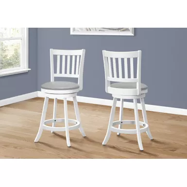 image of Bar Stool/ Set Of 2/ Swivel/ Counter Height/ Kitchen/ Wood/ Pu Leather Look/ White/ Grey/ Transitional with sku:i-1239-monarch