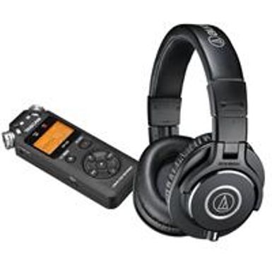 image of Audio-Technica ATH-M40x Professional Monitor Headphones, Tascam DR-05 Portable Handheld Digital Audio Recorder with sku:atathm40xd-adorama