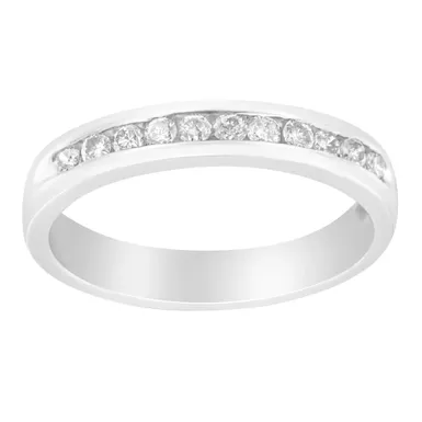 18K White Gold 1/4 Cttw Channel Set Brilliant Round-Cut Diamond Classic 11 Stone Wedding Band Ring (E-F Color, I1-I2 Clarity) - Choice of size