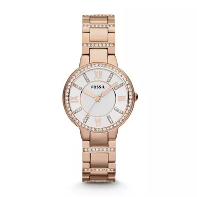 image of Fossil - Ladies Virginia Crystal Rose Gold Watch Silver Dial with sku:es3284-powersales