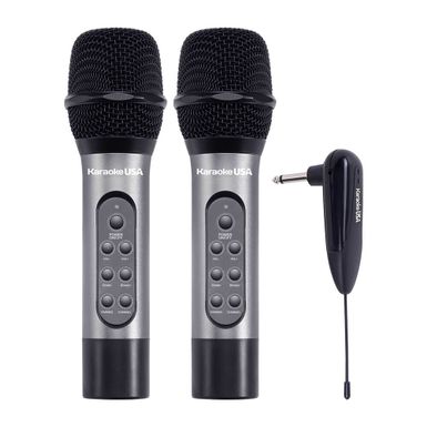 image of Karaoke USA 900MHz Professional Rechargeable Dual UHF Wireless Microphones with sku:wm906-electronicexpress