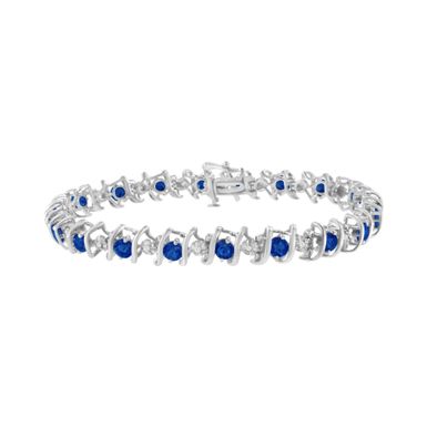 image of .925 Sterling Silver Lab Created Gemstone and Diamond S-Link Tennis Bracelet (H-I Color, I1-I2 Clarity) - Choice of Gemstone with sku:60-7423wbs-luxcom