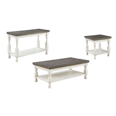 Rent to own Neking Farmhouse White Solid Wood 3-Piece Coffee Table Set ...