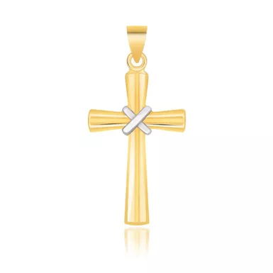 14k Two Tone Gold Cross Pendant with a Center X Design