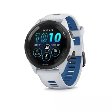 image of Garmin Forerunner 265 Whitestone/tidal Blue Silicone Band Smartwatch, 46mm with sku:bb22141056-bestbuy