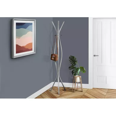 image of Coat Rack/ Hall Tree/ Free Standing/ 3 Hooks/ Entryway/ 72"H/ Bedroom/ Metal/ Grey/ Contemporary/ Modern with sku:i-2015-monarch