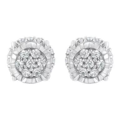 image of .925 Sterling Silver 1/3 cttw Round-cut Diamond Floral Stud Earring (I-J, I3) with sku:70-5772wdm-luxcom