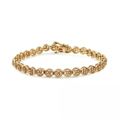 2 Micron 14K Yellow Gold Plated Sterling Silver Diamond Circle Tennis Bracelet (0.10 cttw, I-J Color, I2-I3 Clarity)