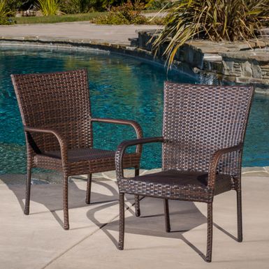 image of Benhill Outdoor Contemporary Wicker Stacking Chairs (Set of 2) by Christopher Knight Home - Multi Brown with sku:m440wsgufoencjt0hu5kmw-overstock