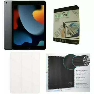 image of Apple 10.2-Inch iPad (9th Generation) with Wi-Fi 64GB Space Gray White Case Bundle with sku:mk2k3wh-streamline