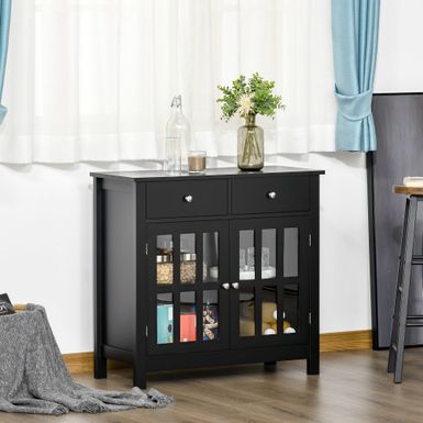 HOMCOM Sideboard Buffet Cabinet, Storage Serving Cabinet with Glass Doors, and Drawers for Kitchen - 31.5"x14"x30" - Grey