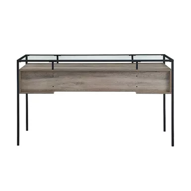 Walker Edison - Modern Glass Top 2-Drawer Computer Desk - Gray Wash