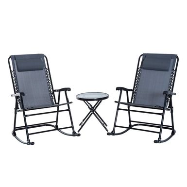 Outsunny Outdoor Rocking Chair Patio Table Seating Set Folding - Grey