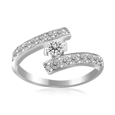 image of Sterling Silver Rhodium Finished White Cubic Zirconia Overlap Toe Ring with sku:d56430605-rcj
