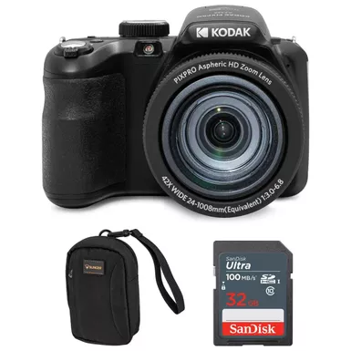 image of KODAK PIXPRO AZ425 Astro Zoom 20MP Full HD Digital Camera, Black, Bundle with 32GB Memory Card and Camera Bag with sku:ikkaz425bkk-adorama