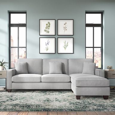 image of Stockton Sectional Couch with Reversible Chaise by Bush Furniture - Light Gray Microsuede Fabric with sku:gmv2jr_xpf8w8knil5uudastd8mu7mbs-bus-ovr