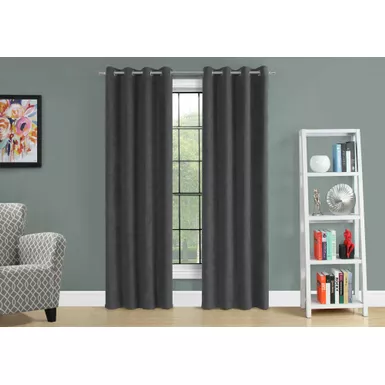 image of Curtain Panel/ 2pcs Set/ 54"W X 84"L/ Room Darkening/ Grommet/ Living Room/ Bedroom/ Kitchen/ Micro Suede/ Polyester/ Grey/ Contemporary/ Modern with sku:i-9803-monarch