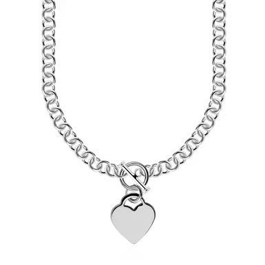 image of Sterling Silver Rolo Chain with a Heart Toggle Charm and Rhodium Plating (18 Inch) with sku:d108075-18-rcj