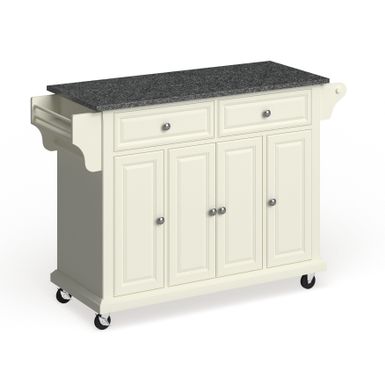 image of Full Size White Wood and Granite Top Kitchen Cart - N/A - Kitchen Cart - Wood - White with sku:nx42o0hpigocez32nvv_xastd8mu7mbs-overstock