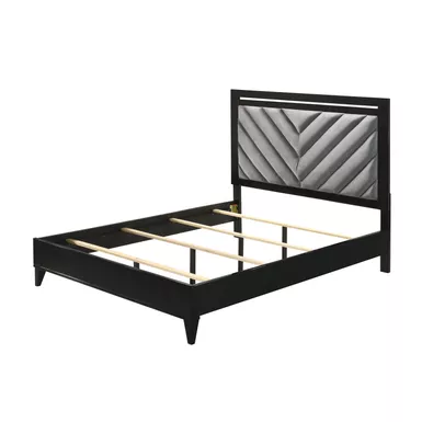 ACME Chelsie Queen Bed, Gray Fabric & Black Finish