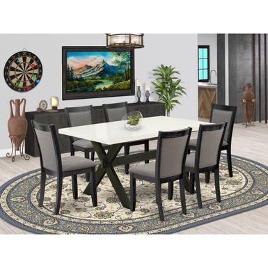 image of East West Furniture Dining Table Set - Linen White Wooden Dining Table with Dinning Chairs (Fabric Color Option) - X626MZ650-7 with sku:asd9gqprhf8nv7kordwh-astd8mu7mbs-eas-ovr