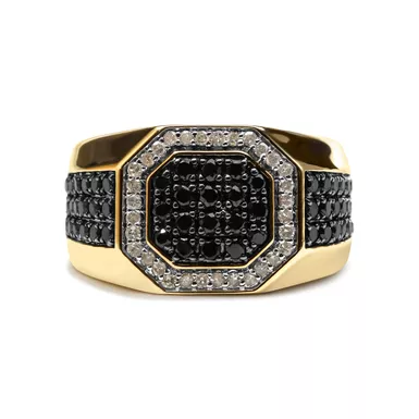 image of Men's 14K Yellow Gold Plated .925 Sterling Silver 1 1/4 Cttw White and Black Diamond Signet Style Band Ring (Black / I-J Color, I2-I3 Clarity) - Size 11 with sku:021300r110-luxcom