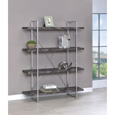image of Grimma 4-shelf Bookcase Rustic Grey Herringbone with sku:802613-coaster